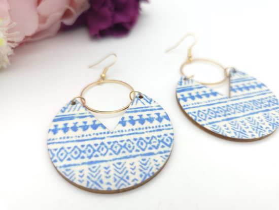 Preview: Große Holz Ohrringe Wood Muster